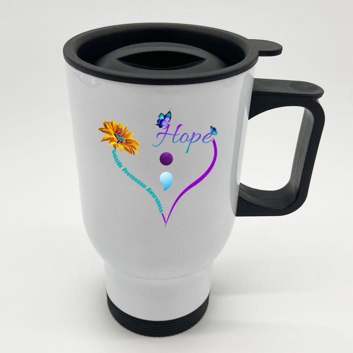 Suicide Prevention Awareness Floral Heart Front & Back Stainless Steel Travel Mug