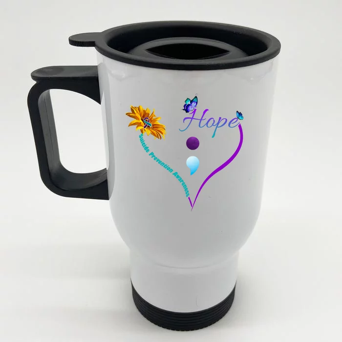 Suicide Prevention Awareness Floral Heart Front & Back Stainless Steel Travel Mug