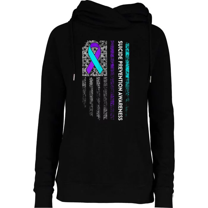 Suicide Prevention Awareness Ribbon American Flag Womens Funnel Neck Pullover Hood