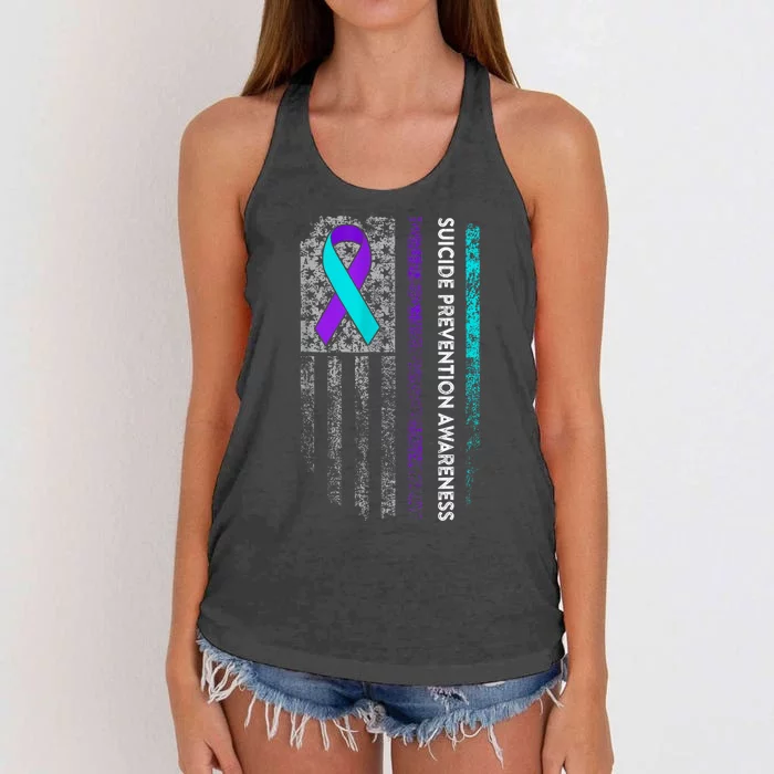 Suicide Prevention Awareness Ribbon American Flag Women's Knotted Racerback Tank