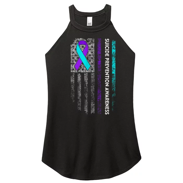 Suicide Prevention Awareness Ribbon American Flag Women’s Perfect Tri Rocker Tank