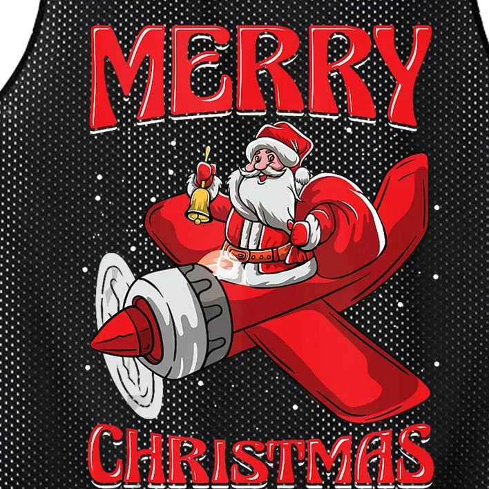 Santa Pilot Aircraft Aviation Engineer Merry Christmas Tank Top Mesh Reversible Basketball Jersey Tank