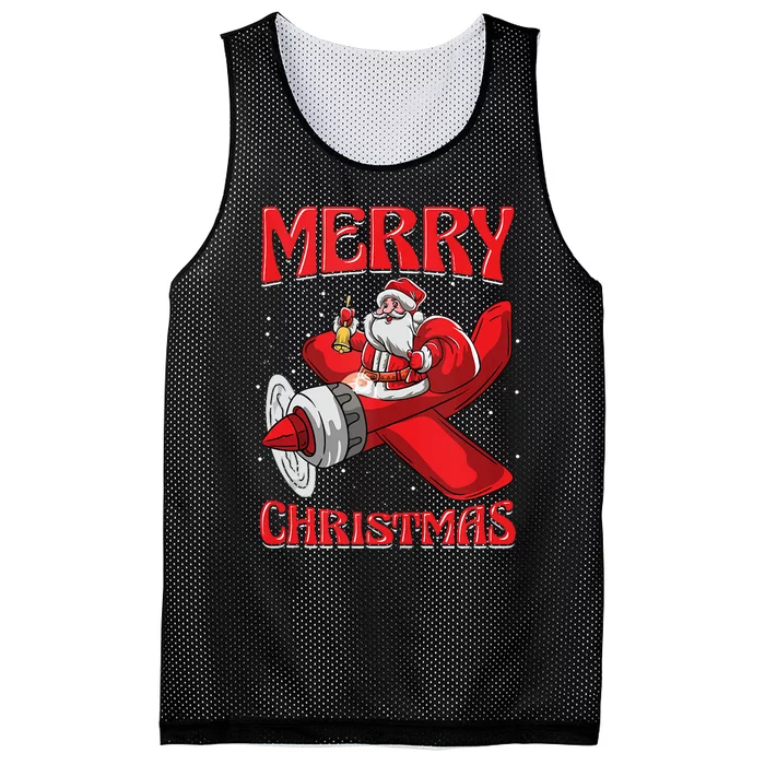 Santa Pilot Aircraft Aviation Engineer Merry Christmas Tank Top Mesh Reversible Basketball Jersey Tank