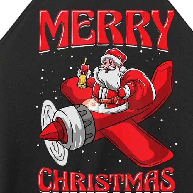 Santa Pilot Aircraft Aviation Engineer Merry Christmas Tank Top Women’s Perfect Tri Rocker Tank