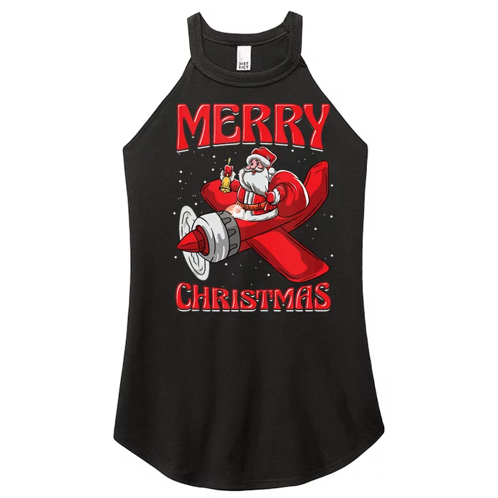 Santa Pilot Aircraft Aviation Engineer Merry Christmas Tank Top Women’s Perfect Tri Rocker Tank