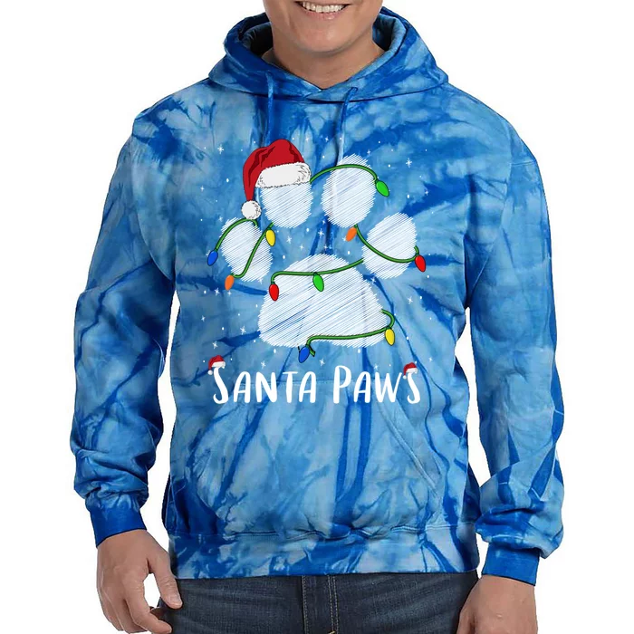 Santa Paw And Claw Santa Cat Christmas Tree Lights Cat Lover Gift Tie Dye Hoodie