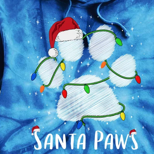 Santa Paw And Claw Santa Cat Christmas Tree Lights Cat Lover Gift Tie Dye Hoodie