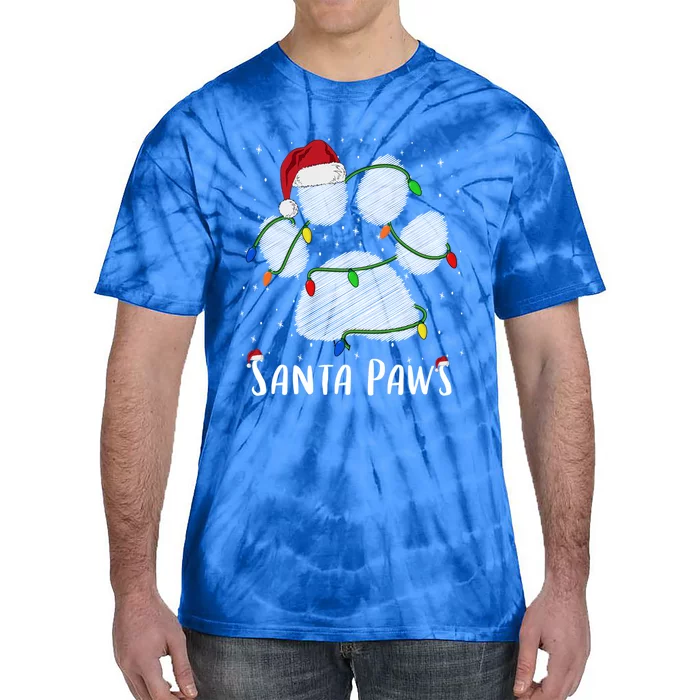 Santa Paw And Claw Santa Cat Christmas Tree Lights Cat Lover Gift Tie-Dye T-Shirt