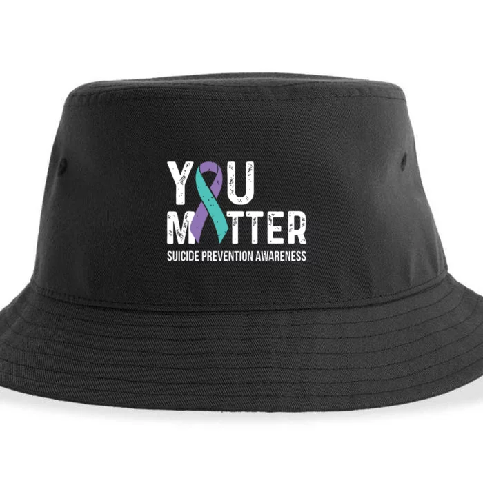 Suicide Prevention Awareness Teal & Purple Ribbon You Matter Sustainable Bucket Hat