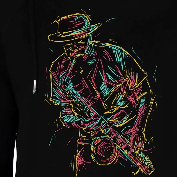 Saxophone Player Abstract Art Womens Funnel Neck Pullover Hood