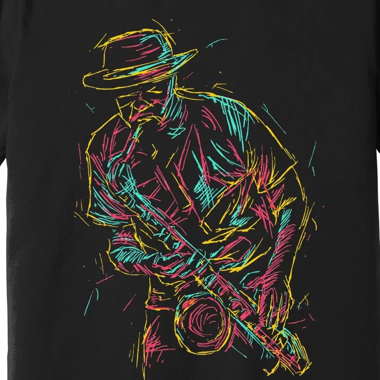 Saxophone Player Abstract Art Premium T-Shirt