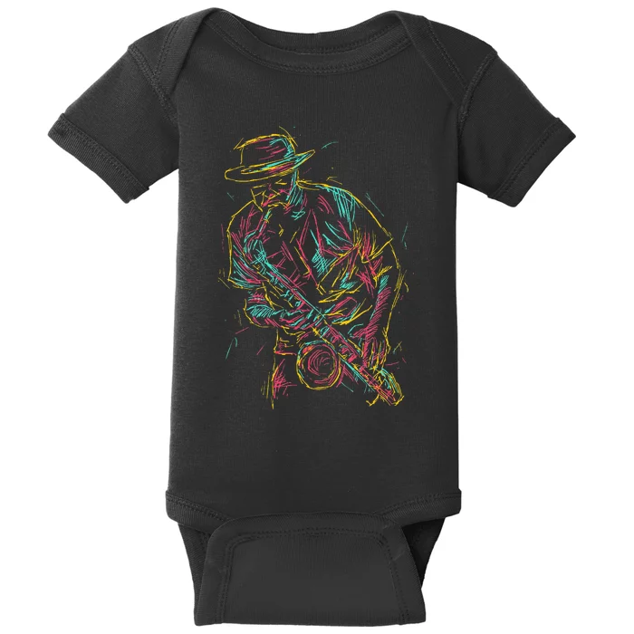 Saxophone Player Abstract Art Baby Bodysuit