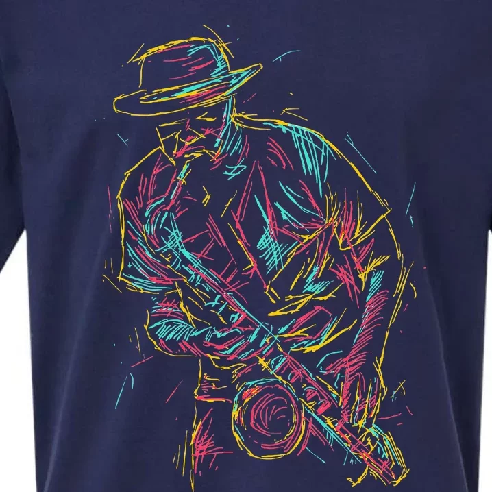 Saxophone Player Abstract Art Sueded Cloud Jersey T-Shirt