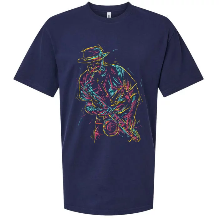 Saxophone Player Abstract Art Sueded Cloud Jersey T-Shirt