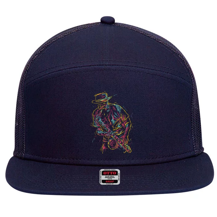 Saxophone Player Abstract Art 7 Panel Mesh Trucker Snapback Hat