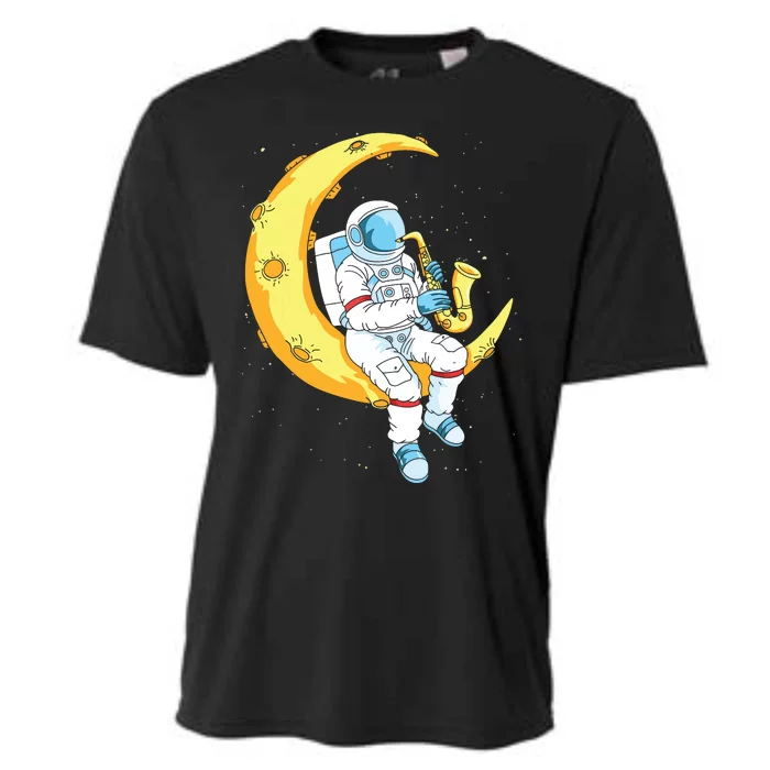 Saxophone Player Astronaut Saxophonist Moon Jazz Musician Cooling Performance Crew T-Shirt