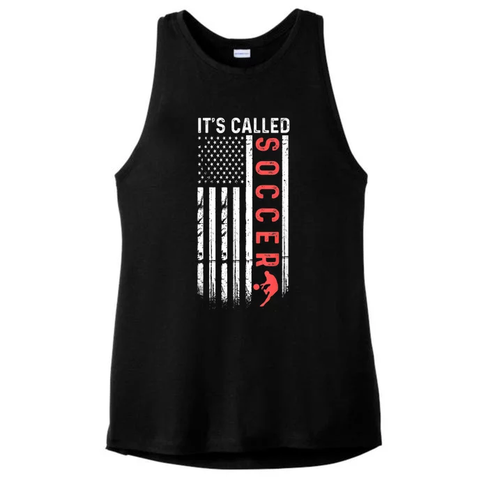 Soccer Players American Flag It's Called Soccer Funny Futbol Ladies Tri-Blend Wicking Tank