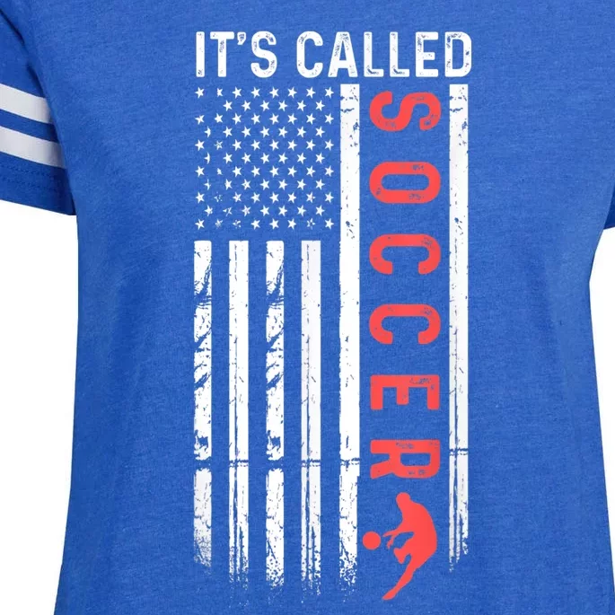 Soccer Players American Flag It's Called Soccer Funny Futbol Enza Ladies Jersey Football T-Shirt