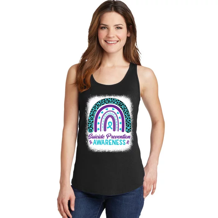 Suicide Prevention Awareness Rainbow Teal & Purple Ribbon Ladies Essential Tank