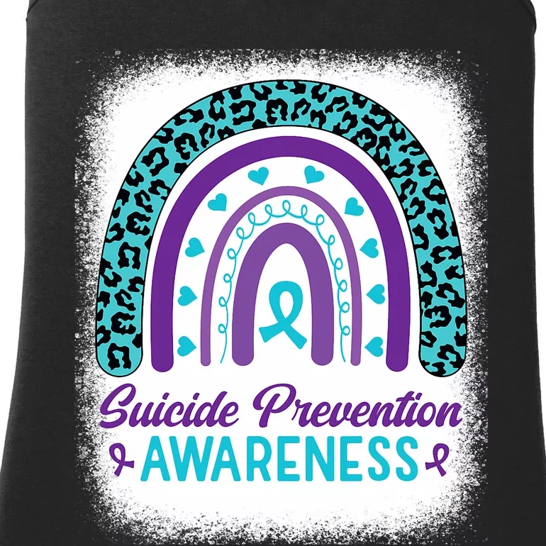 Suicide Prevention Awareness Rainbow Teal & Purple Ribbon Ladies Essential Tank