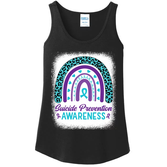 Suicide Prevention Awareness Rainbow Teal & Purple Ribbon Ladies Essential Tank