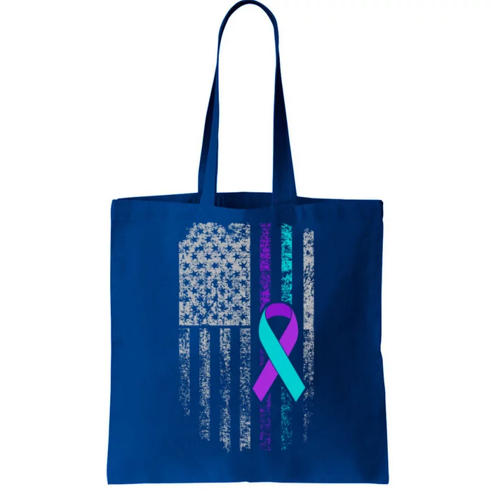 Suicide Prevention Awareness American Flag Ribbon Support Great Gift Tote Bag