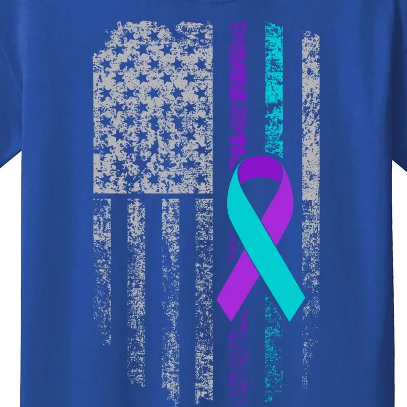 Suicide Prevention Awareness American Flag Ribbon Support Great Gift Kids T-Shirt