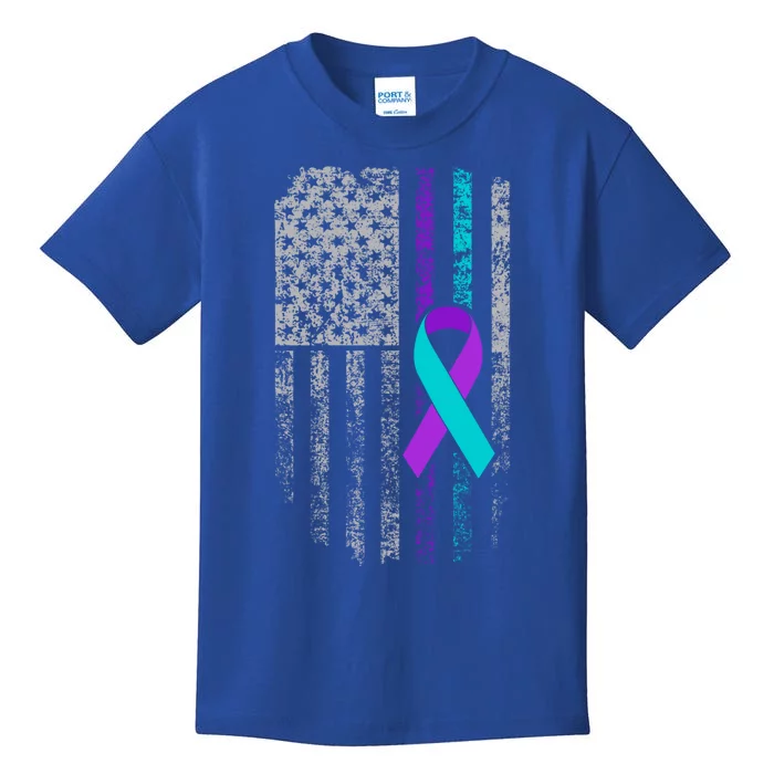 Suicide Prevention Awareness American Flag Ribbon Support Great Gift Kids T-Shirt