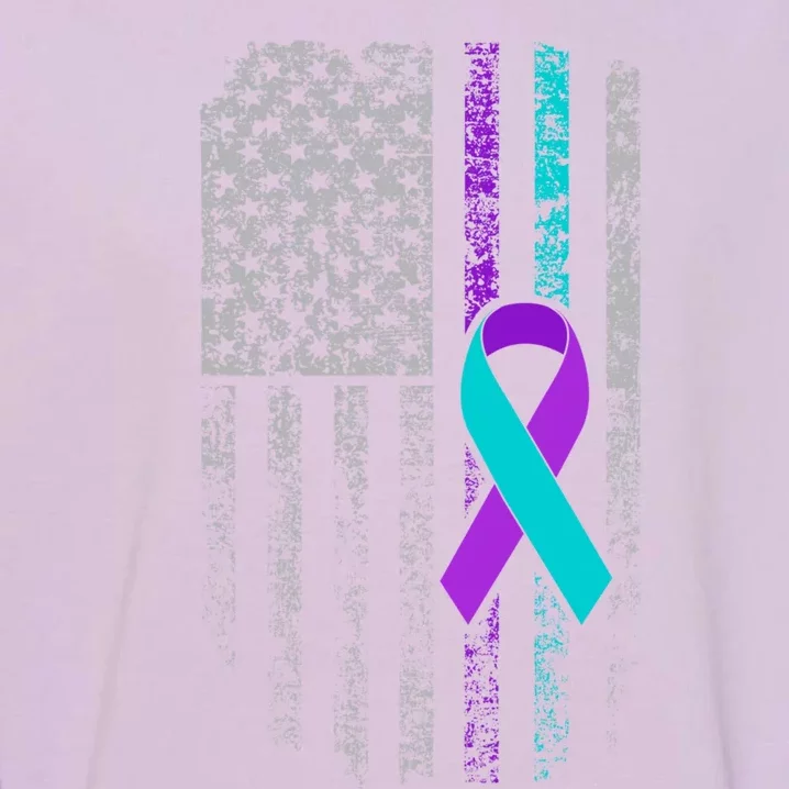 Suicide Prevention Awareness American Flag Ribbon Support Great Gift Garment-Dyed Sweatshirt