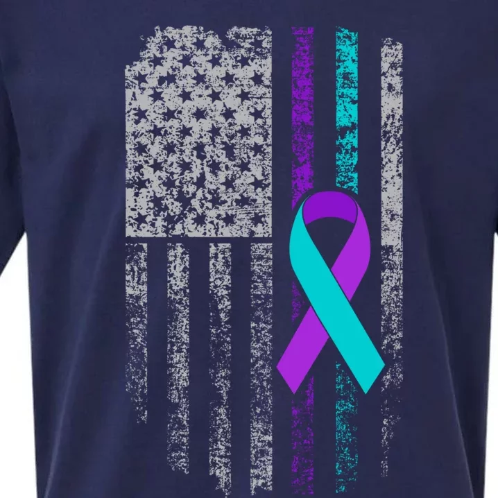 Suicide Prevention Awareness American Flag Ribbon Support Great Gift Sueded Cloud Jersey T-Shirt