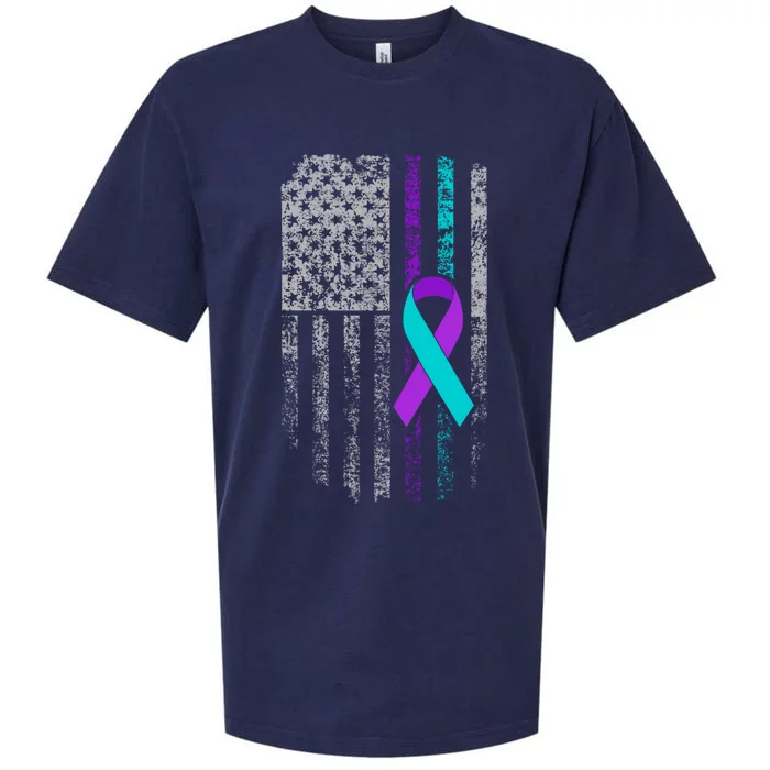 Suicide Prevention Awareness American Flag Ribbon Support Great Gift Sueded Cloud Jersey T-Shirt