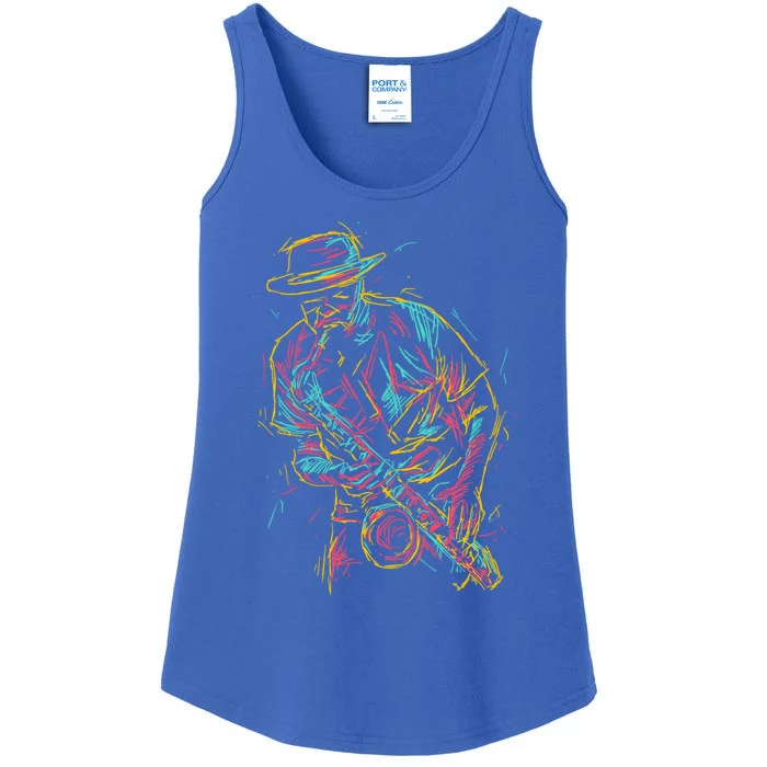 Saxophone Player Abstract Art Gift Ladies Essential Tank