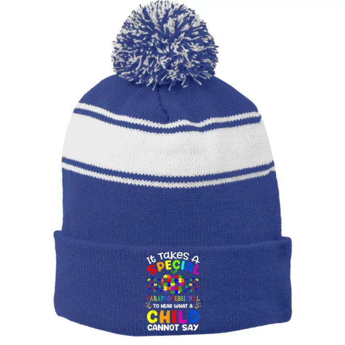 Special Paraprofessional Autism Awareness. Stripe Pom Pom Beanie