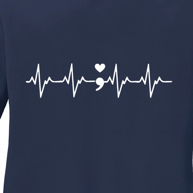 Suicide Prevention Awareness HeartBeat Semicolon Gift Ladies Long Sleeve Shirt