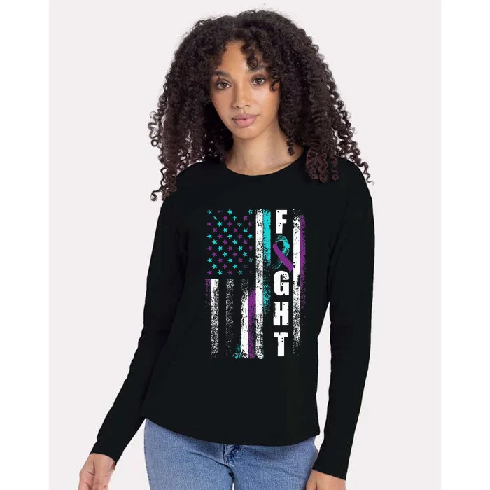 Suicide Prevention Awareness American Flag Distress Womens Cotton Relaxed Long Sleeve T-Shirt