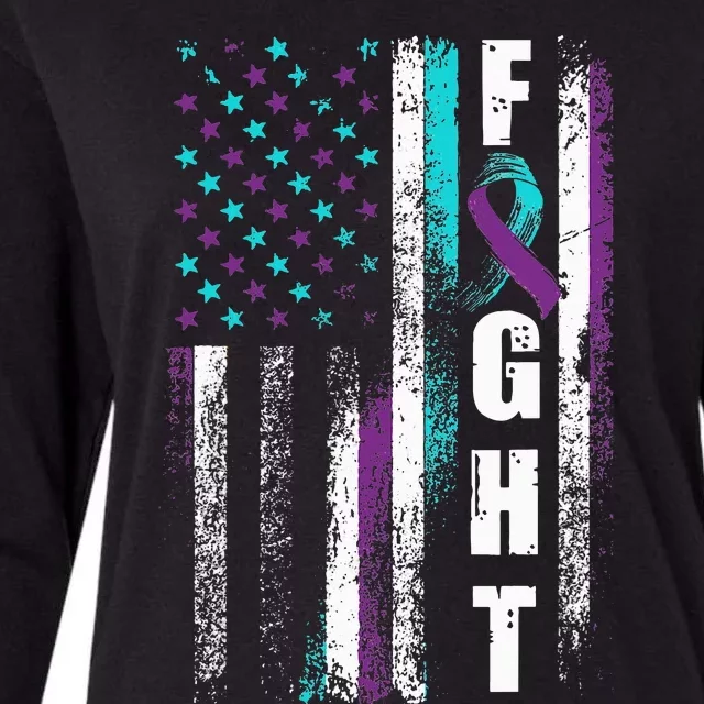 Suicide Prevention Awareness American Flag Distress Womens Cotton Relaxed Long Sleeve T-Shirt