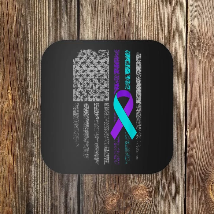 Suicide Prevention Awareness American Flag Ribbon Support Coaster