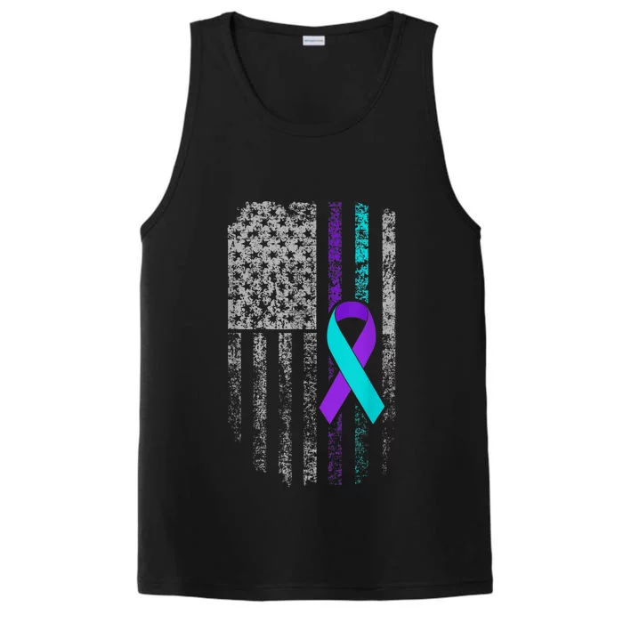 Suicide Prevention Awareness American Flag Ribbon Support Performance Tank