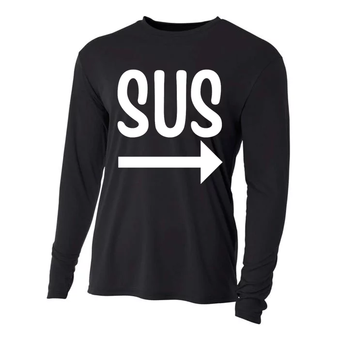 Sus Pointing Arrow Right Gaming Meme Impostor Kinda Sus Cooling Performance Long Sleeve Crew