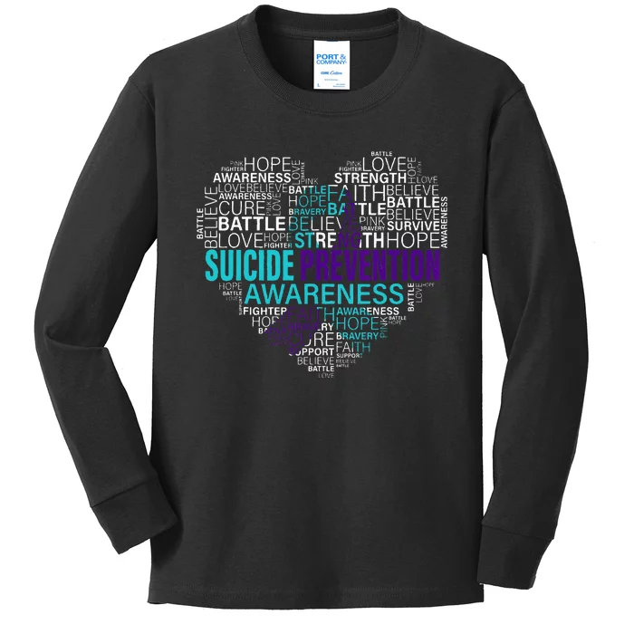 Suicide Prevention Awareness Fight Hope Strong Warriors Kids Long Sleeve Shirt