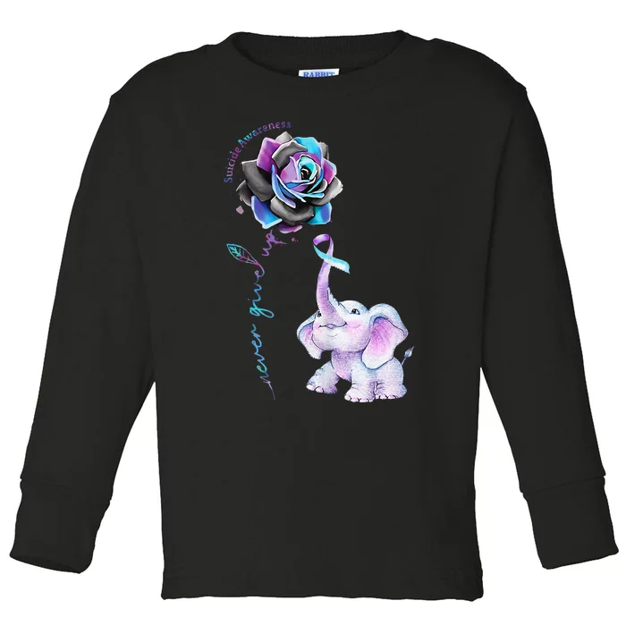 Suicide Prevention Awareness Flower Elephant Ribbon Gift Toddler Long Sleeve Shirt