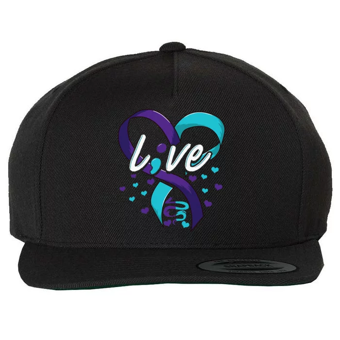 Suicide Prevention Awareness Live Love Semicolon Wool Snapback Cap