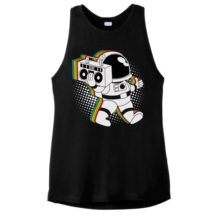 Space Astronaut Boombox Ladies Tri-Blend Wicking Tank