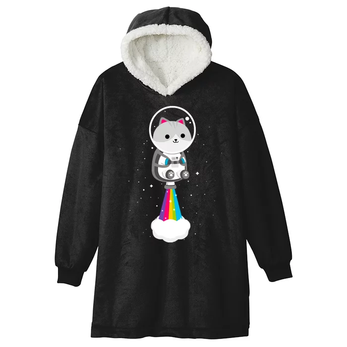 Space Cat Blasting Off Hooded Wearable Blanket