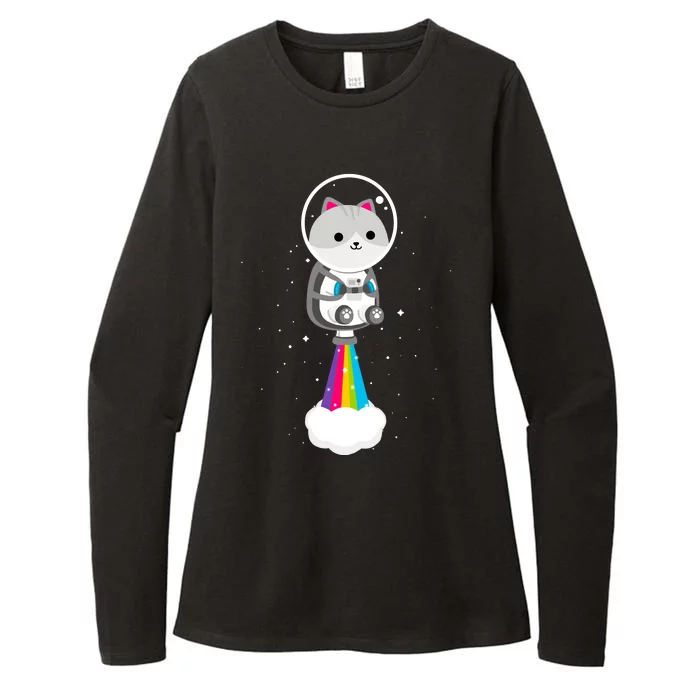 Space Cat Blasting Off Womens CVC Long Sleeve Shirt