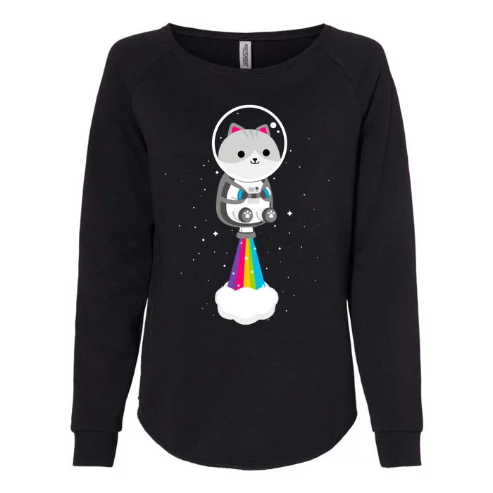 Space Cat Blasting Off Womens California Wash Sweatshirt