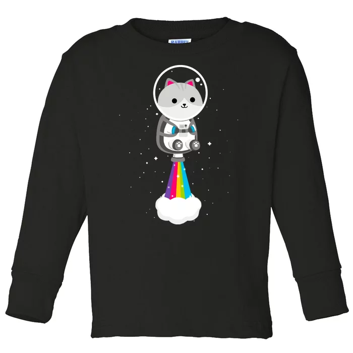 Space Cat Blasting Off Toddler Long Sleeve Shirt