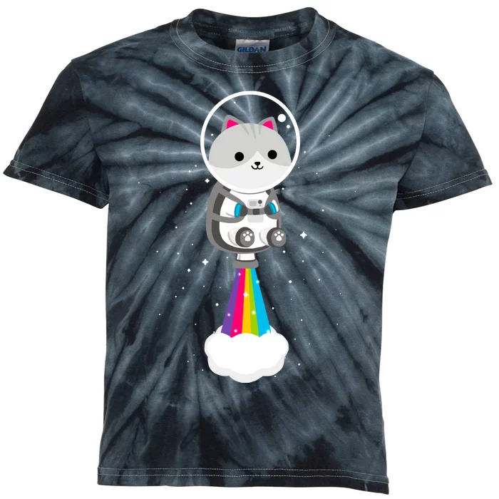 Space Cat Blasting Off Kids Tie-Dye T-Shirt