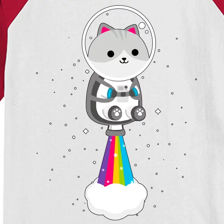 Space Cat Blasting Off Kids Colorblock Raglan Jersey