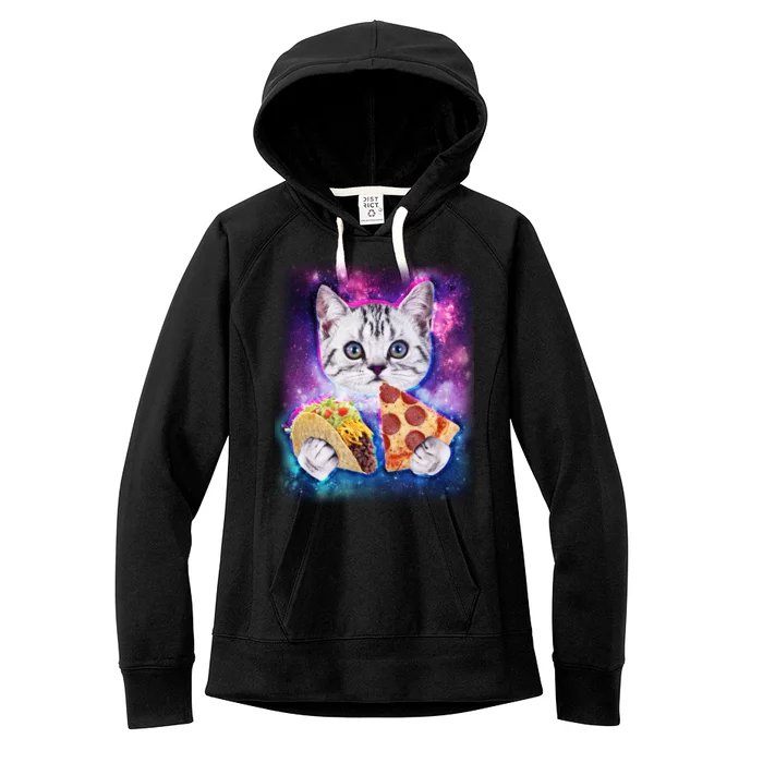 Space Cat Pizza And Tacos Women's Fleece Hoodie